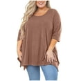 thumbnail image 3 of Fartey Plus Size Women Tunic Tops Slim Fit 3/4 Sleeve Shirts Soft Casual Summer Solid Color Crewneck Tshirts Loose Flowy Side Split Hem Blouses Brown XL, 3 of 8