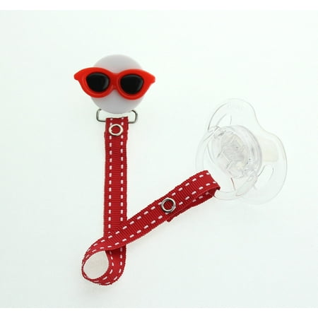 Sunglasses Pacifier Clip with Matching Ribbon