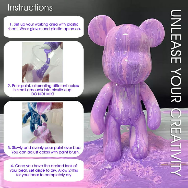 Unisex 7 DIY Customize Art and Craft Kit Non-Toxic Pour over Acrylic Fluid  Paint Bear 