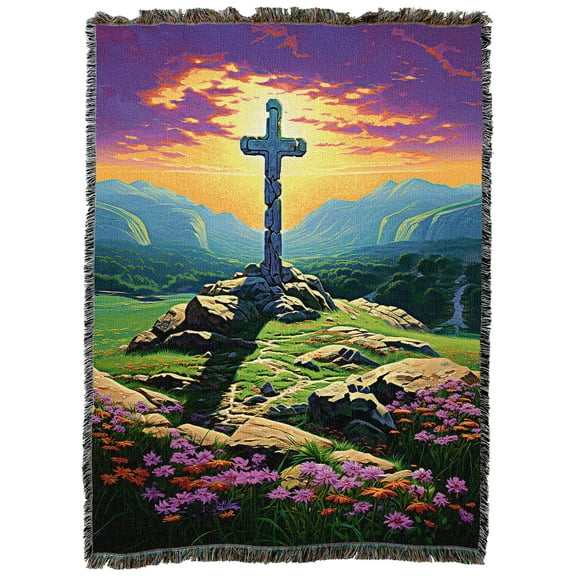 Pure Country Weavers Cross against Purple Skies Large Tapestry Throw Woven from Cotton - Made in The USA (72x54)