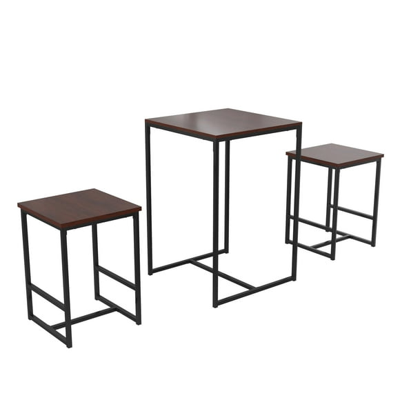 Novogratz Bungalow Bar Height 3-Piece Pub Table and Stools Set with Wood Tabletop and Metal Frame, Black/Wood Top