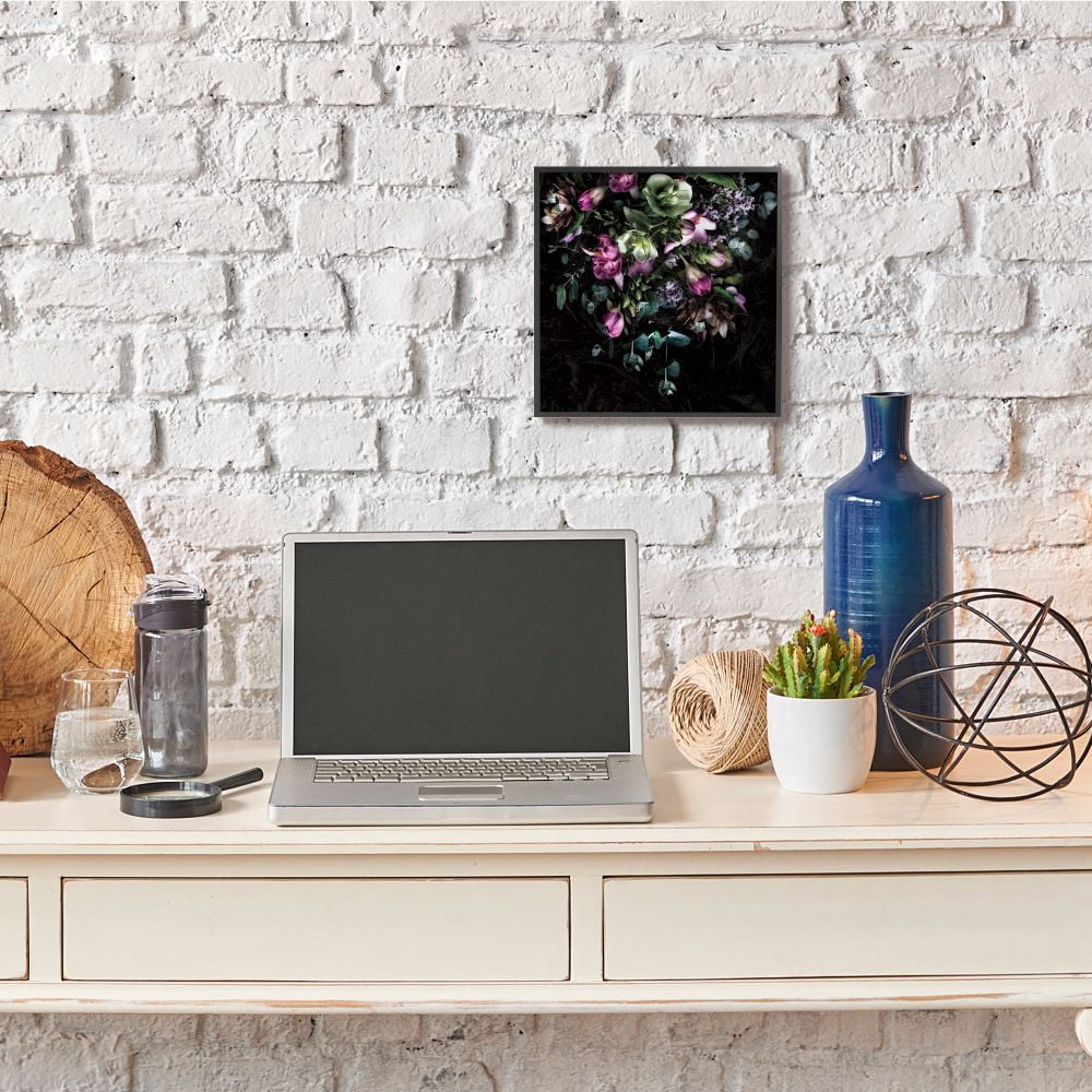 Stupell Industries Elegant Purple Floral Arrangement Focused Photograph Framed Wall Art Design by Elise Catterall, 12" x 12", Black Framed