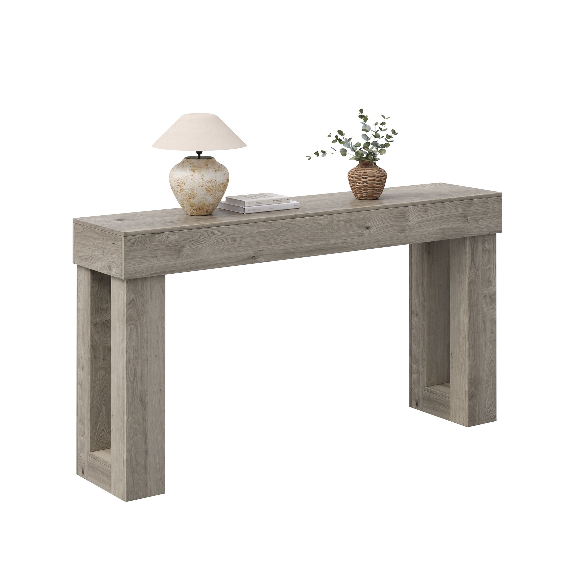 Techmilly 63" Modern Console Table with LED Light Strip,Gray Finish Narrow Entryway Sofa Table for Living Room Hallway