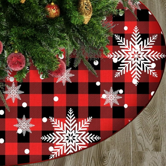 HadinEEon Christmas Tree Skirt, 48 inches Red Buffalo Plaid Christmas Tree Mat, Rustic Xmas Decor (Snowflake)