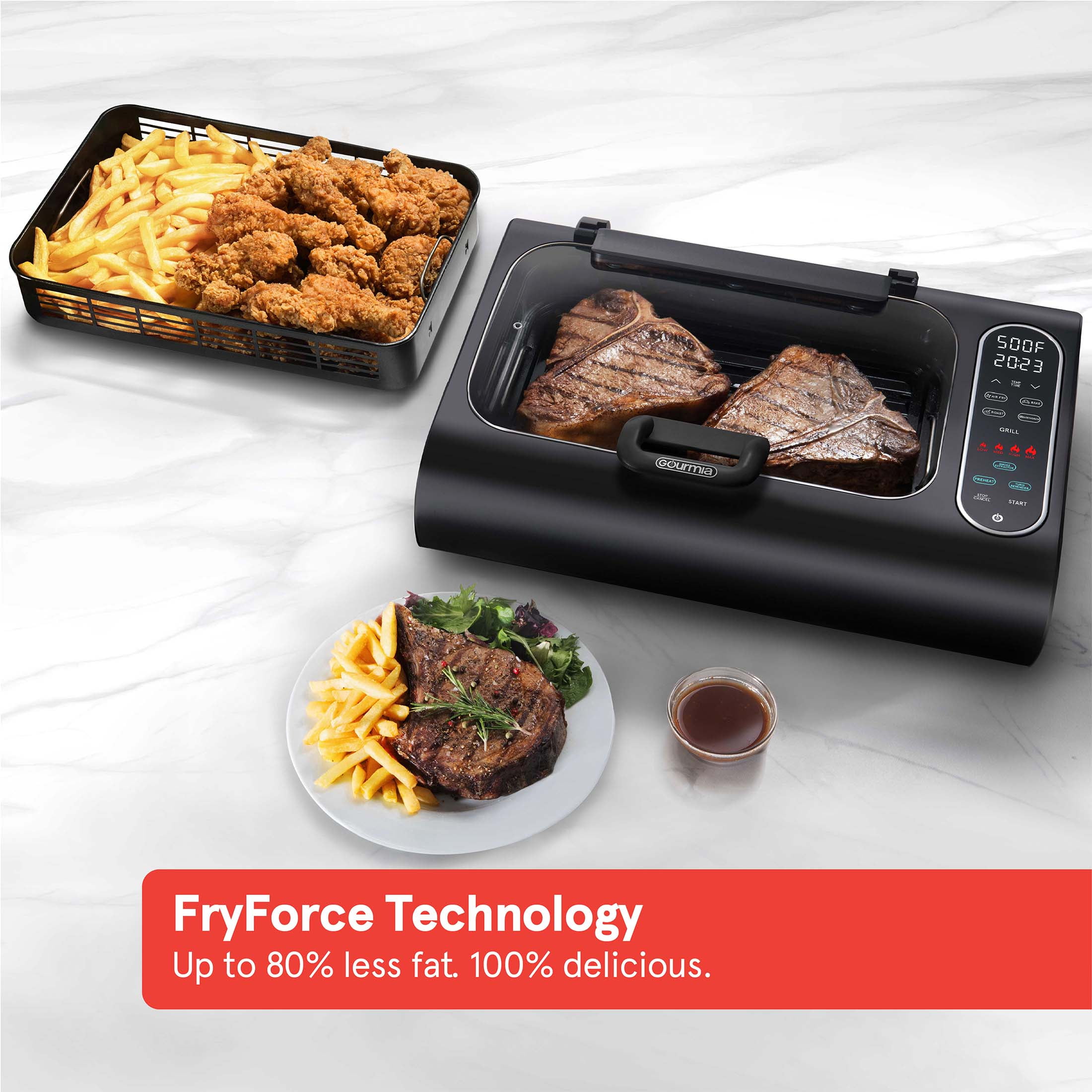 GOURMIA FOODSTATION INDOOR SMOKELESS GRILL & AIR FRYER XL SURFACE