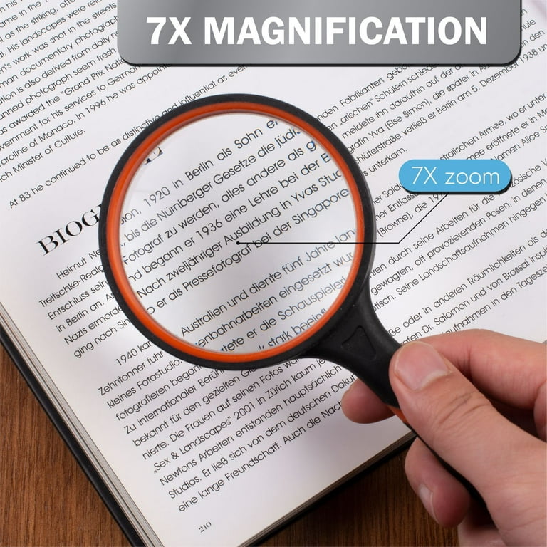 Insten Large Magnifying Glass 75 mm Lens, 7X Handheld Magnifier for  Reading, Orange