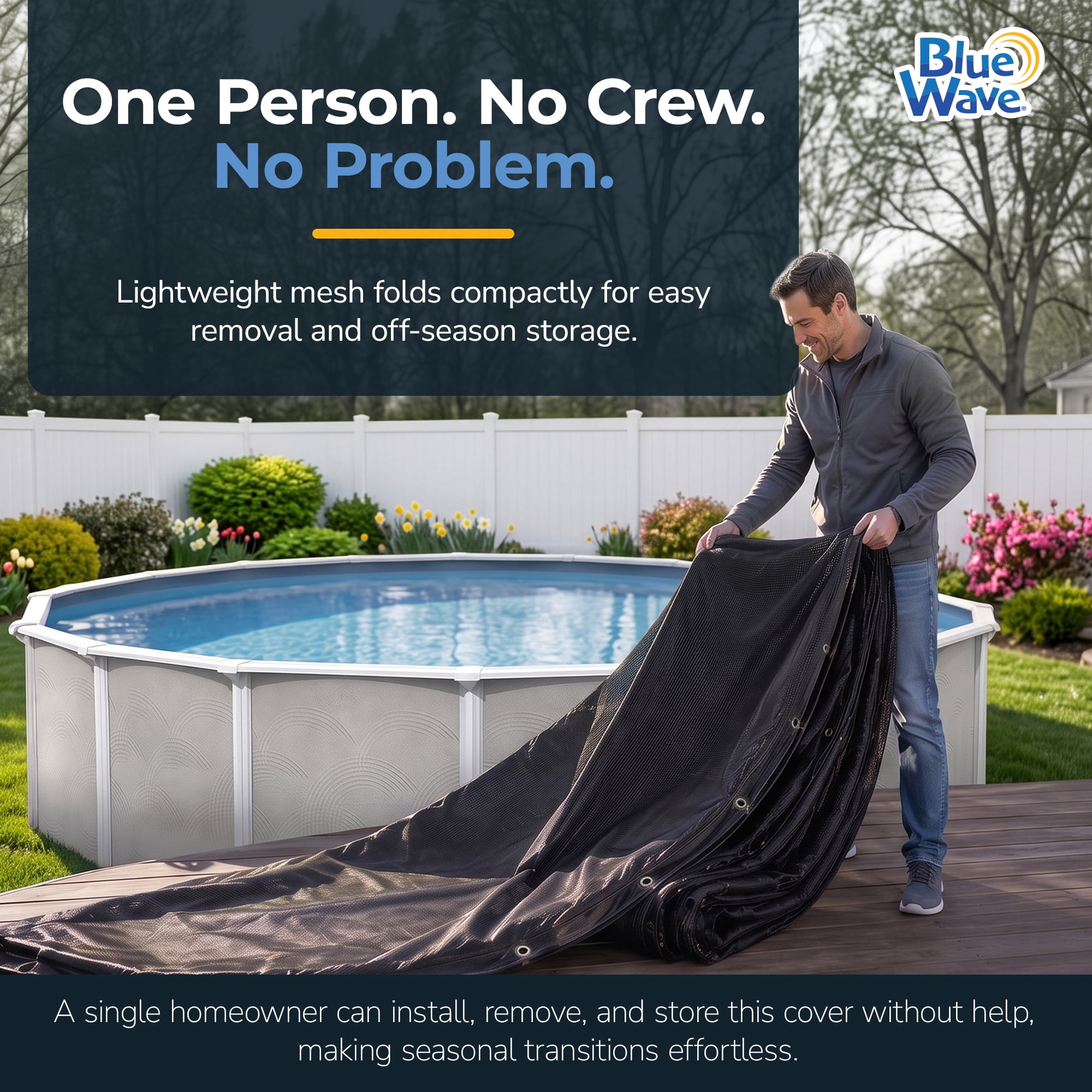 Blue Wave Arctic Armor 18-ft Round Rugged Mesh Pool Cover for Winter, Above Ground, Fine Mesh Debris Barrier, 4-ft Overlap, Metal Grommets, Vinyl-Coated Cable, Metal Winch, Black