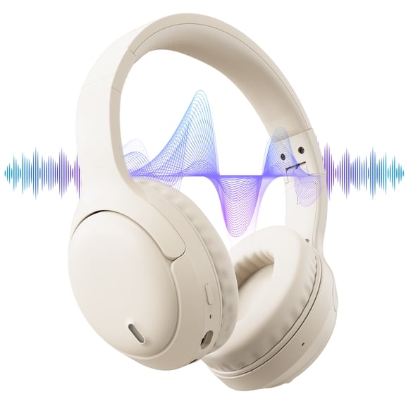 Headphones, AUOSHI Active Noise Cancelling Headphones, 55H Playtime, Wireless/Wired Bluetooth5.3 Over-Ear Headphones with Mic, Blocks Engine Noise, White