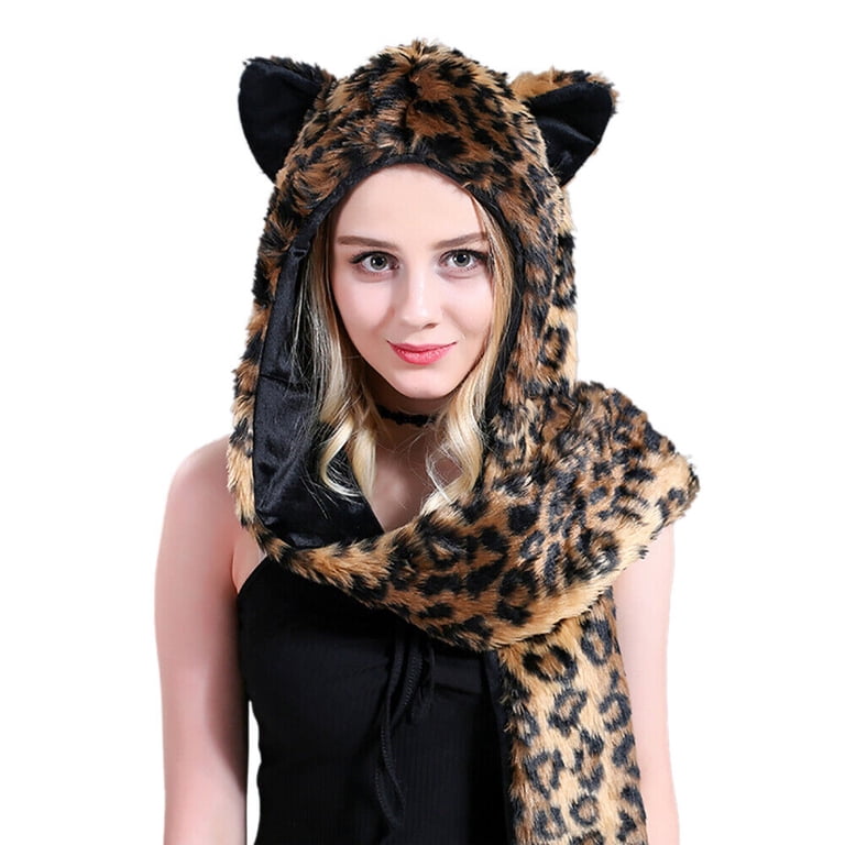Faux Fur Hat Scarf Gloves 3-in-1 Multifunctional Warm Plush 