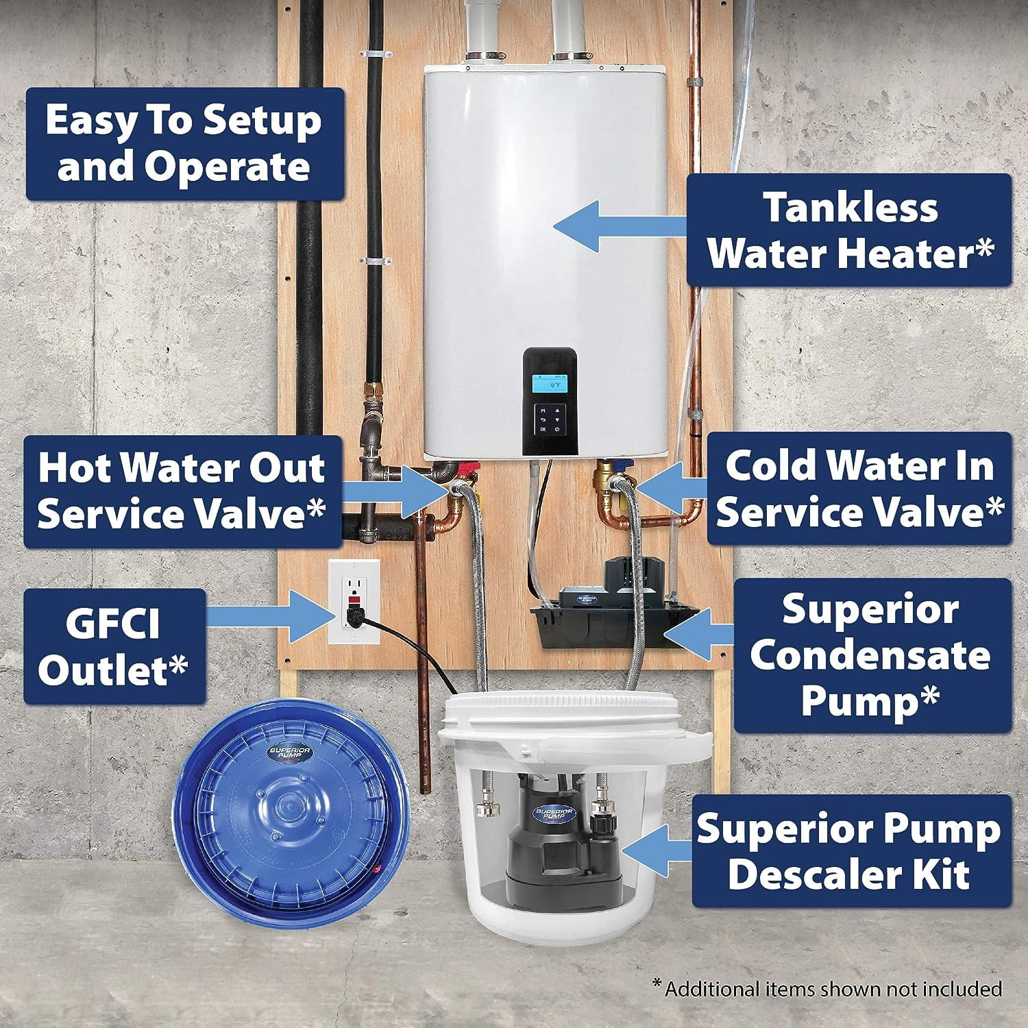 Superior Pump 91660 Tankless Water Heater Descaler Water Utility Sump Pump Kit, White