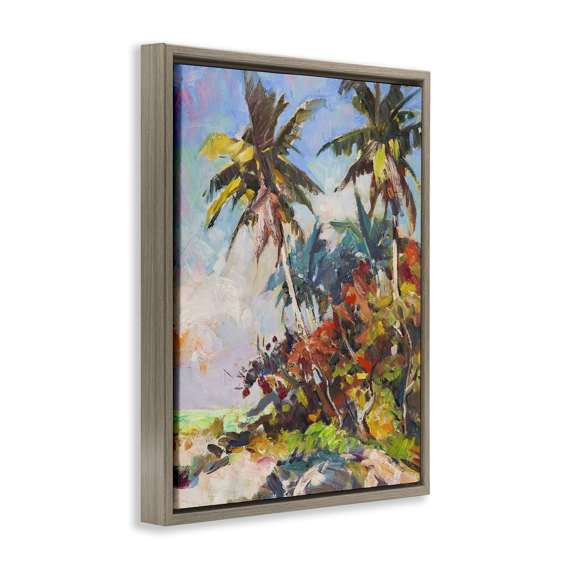 Stupell Industries Vivid Palm Nature Landscape Painting Brown Floater Framed Canvas Art Print Wall Art, 25 x 31