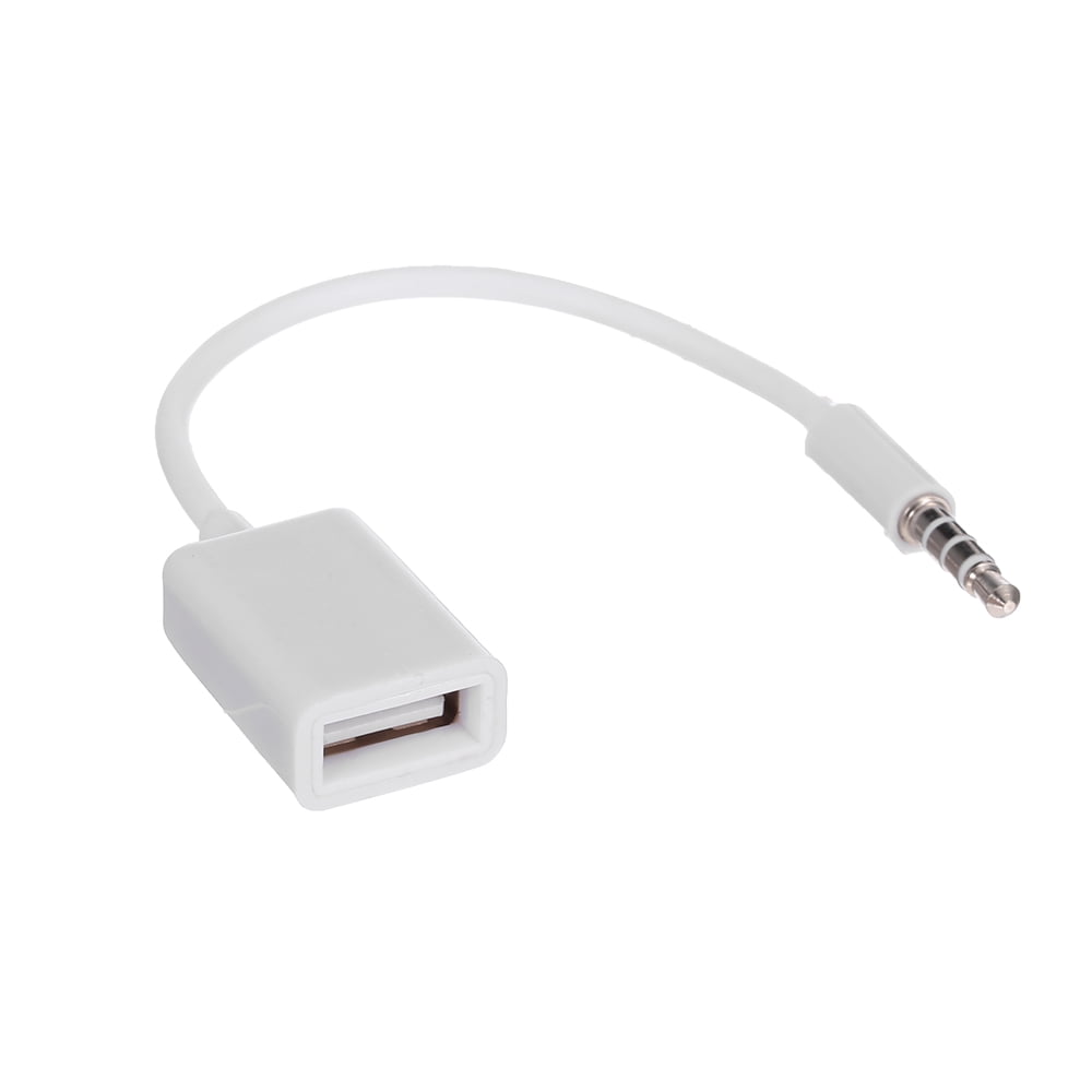 【2-Pack】 AUX to USB Adapter 3.5mm Male Aux Cord Plug to USB 2.0 Converter Cable Only Support Play Music on Car White USB Female to 3.5mm Jack Audio Dongle 