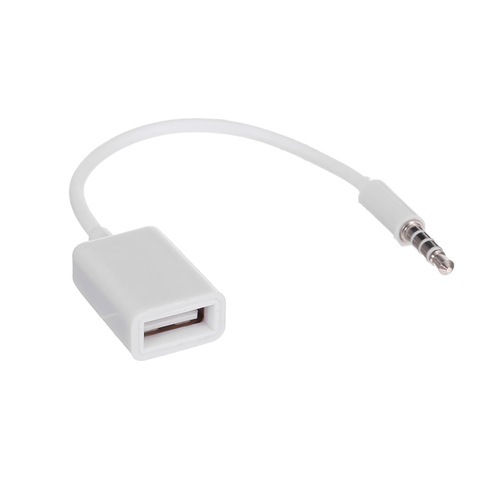 3.5mm Male Car AUX Audio Jack to USB 2.0 Female Adapter Converter Cord OTG Cable (White