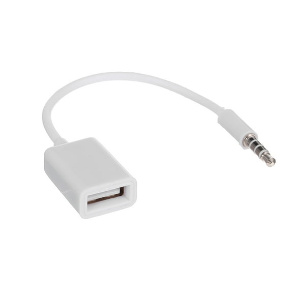3.5mm Male Car AUX Audio Jack to USB 2.0 Female Adapter Converter Cord OTG Cable (White)