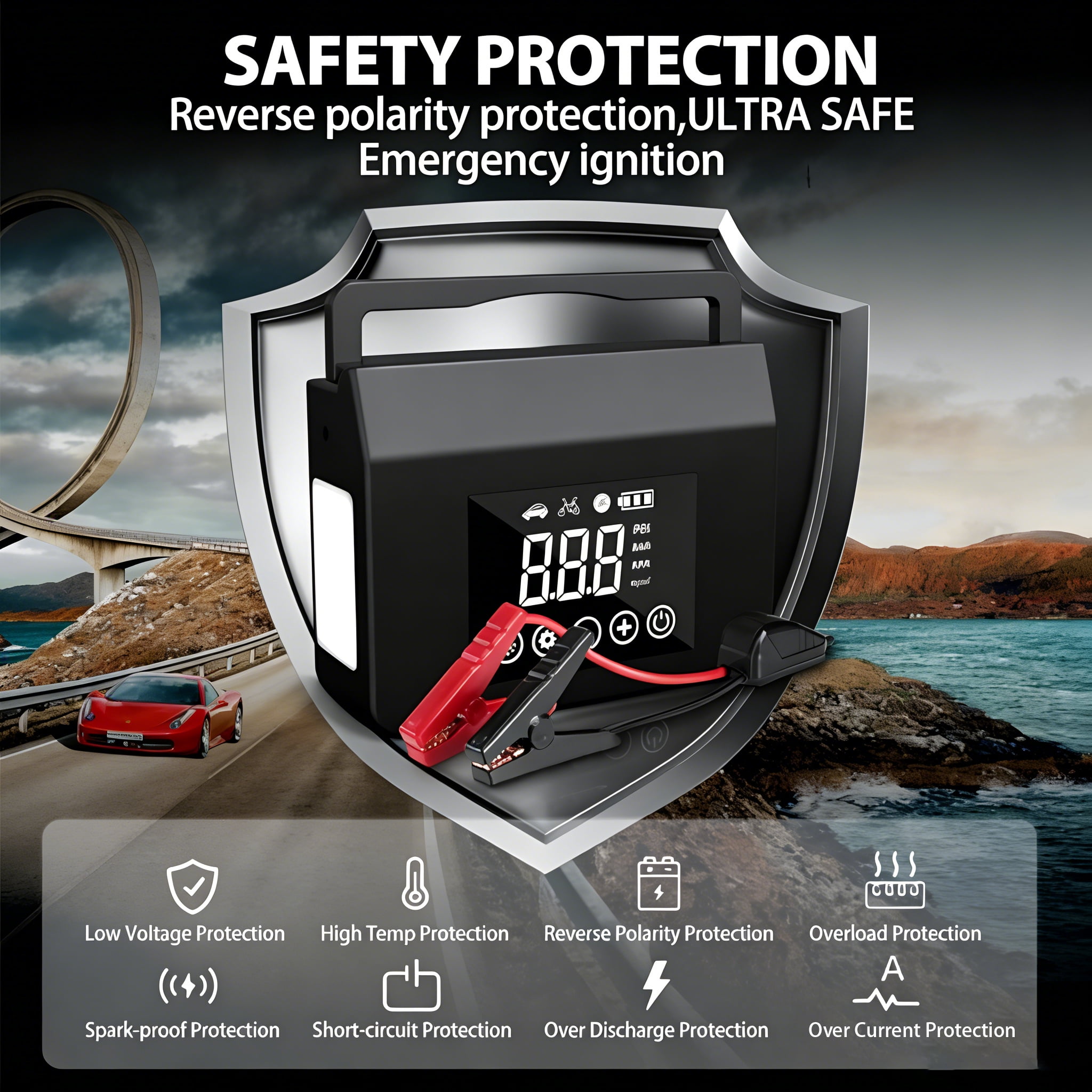Gegaibe Portable Car Jump Starter with Air Compressor 4000A 12V Battery Booster, 150PSI Tire Inflator, 15000mAh Power Bank, LED Flashlight
