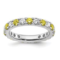 Auriga Fine Jewelry 14K White Gold Lab Grown Diamond VS/SI GH & Cr Yellow Sapphire Eternity Band for Women Size 4