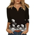 thumbnail image 2 of Texiao 3/4 Sleeve Tops for Women Summer Notched V Neck Plain T Shirts Casual Cute Three Quarter Length Blouses, 2 of 5