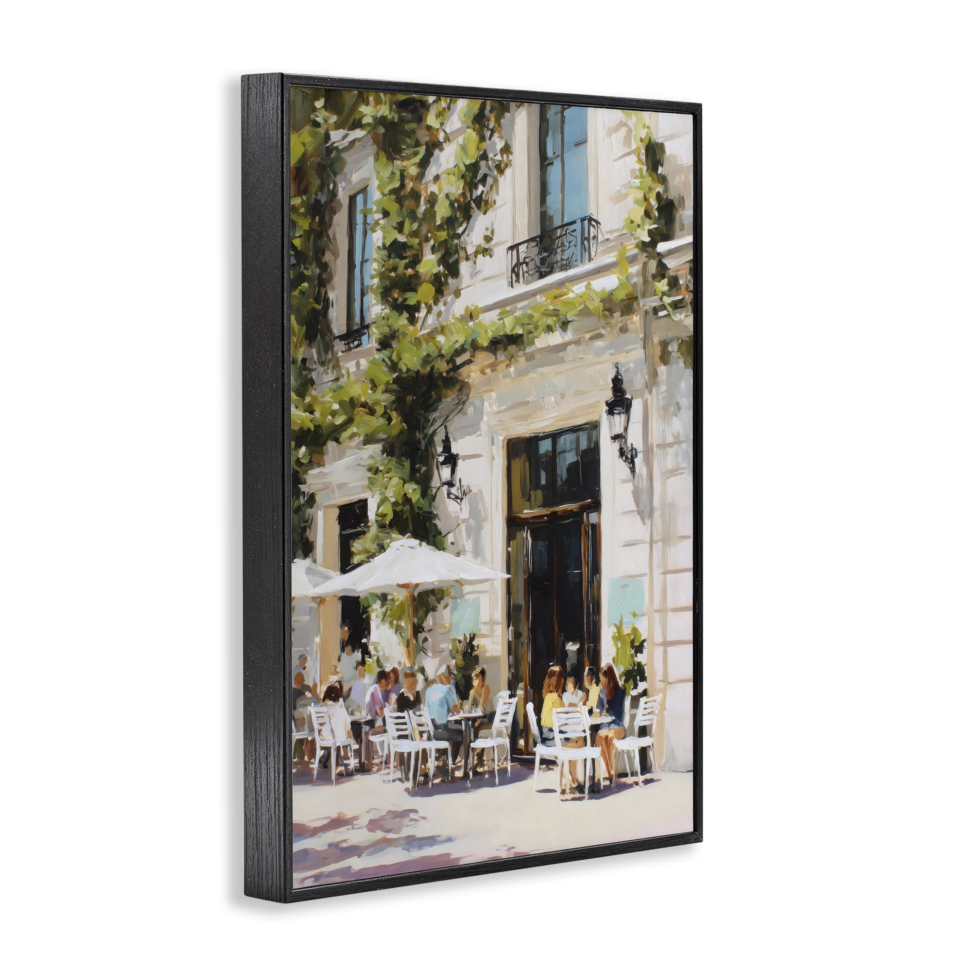 Stupell Industries Streetside Cafe Terrace with Ivy Black Framed Giclee Art, design by Petal Prints Design