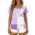 thumbnail image 6 of Enjoytime Womens Casual Tops Floral Print Button Down Square Neck Short Sleeve Blouse Summer Plus Size Work Shirts, 6 of 8