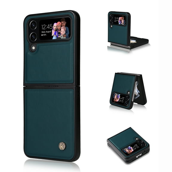 Elehold PU Leather Case for Samsung Galaxy Z Flip 4 6.7 inch Ultra Slim Luxury Leather and Soft TPU with Shockproof Lens Screen Protection Support Wireless Charging Phone Cover Folding Case,Blue
