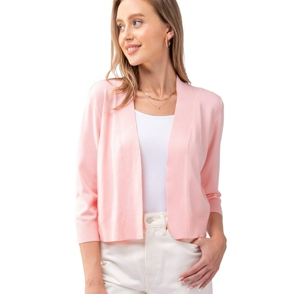 URBAN DAIZY Women's Classic 3/4 Sleeve Crop Bolero Cardigan Open Front Cropped Shrugs Knit Sweater A09_620 Baby Pink 2XL