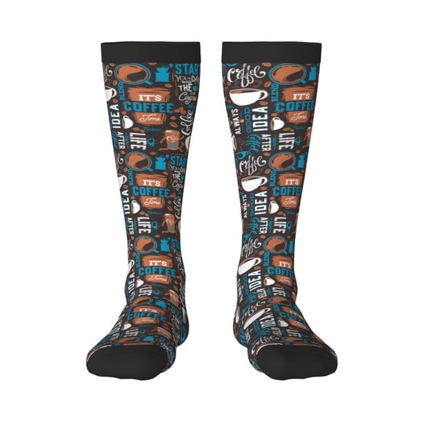 Fotbe Coffee Lover Print Calcetas Divertidas Estampadas para Hombre y Mujer, Calcetas de Algodón hasta la Rodilla para Caminar, Correr, Enfermería y Embarazo