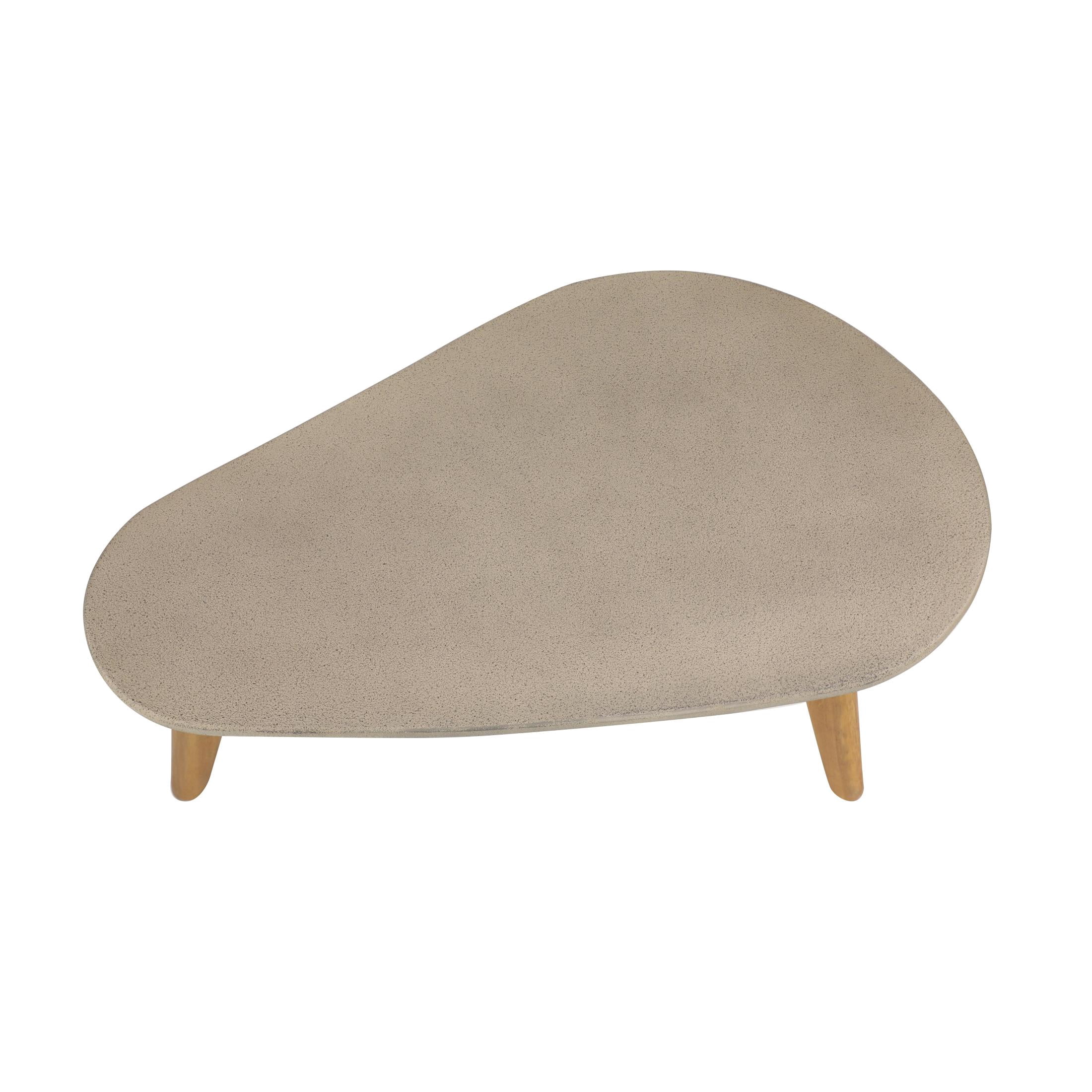 DecMode 29" x 16" Gray Cement Stone Concrete Inspired Angled Oval Outdoor Accent Table with Tapered Wood Legs, 1-Piece