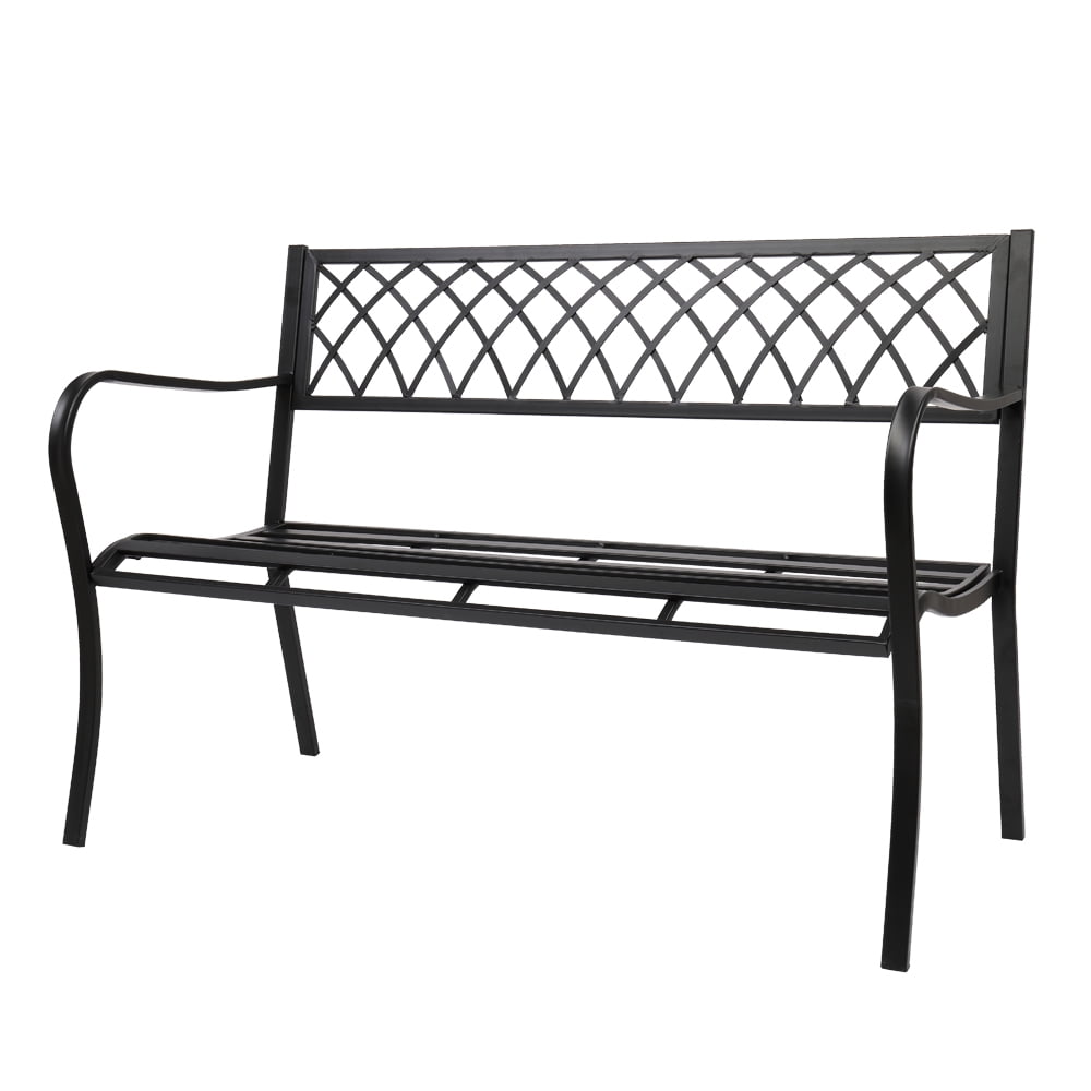 UWRNite 47" Patio Outdoor Metal Bench,Powder Coated Cast Iron Steel Cross Design for Garden
