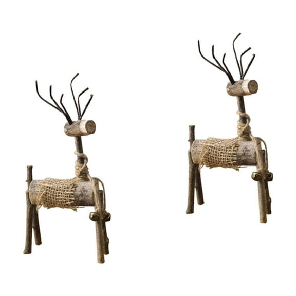 Set of 2 Wooden Deer Craft Gnomes Christmas Decorations Lovers