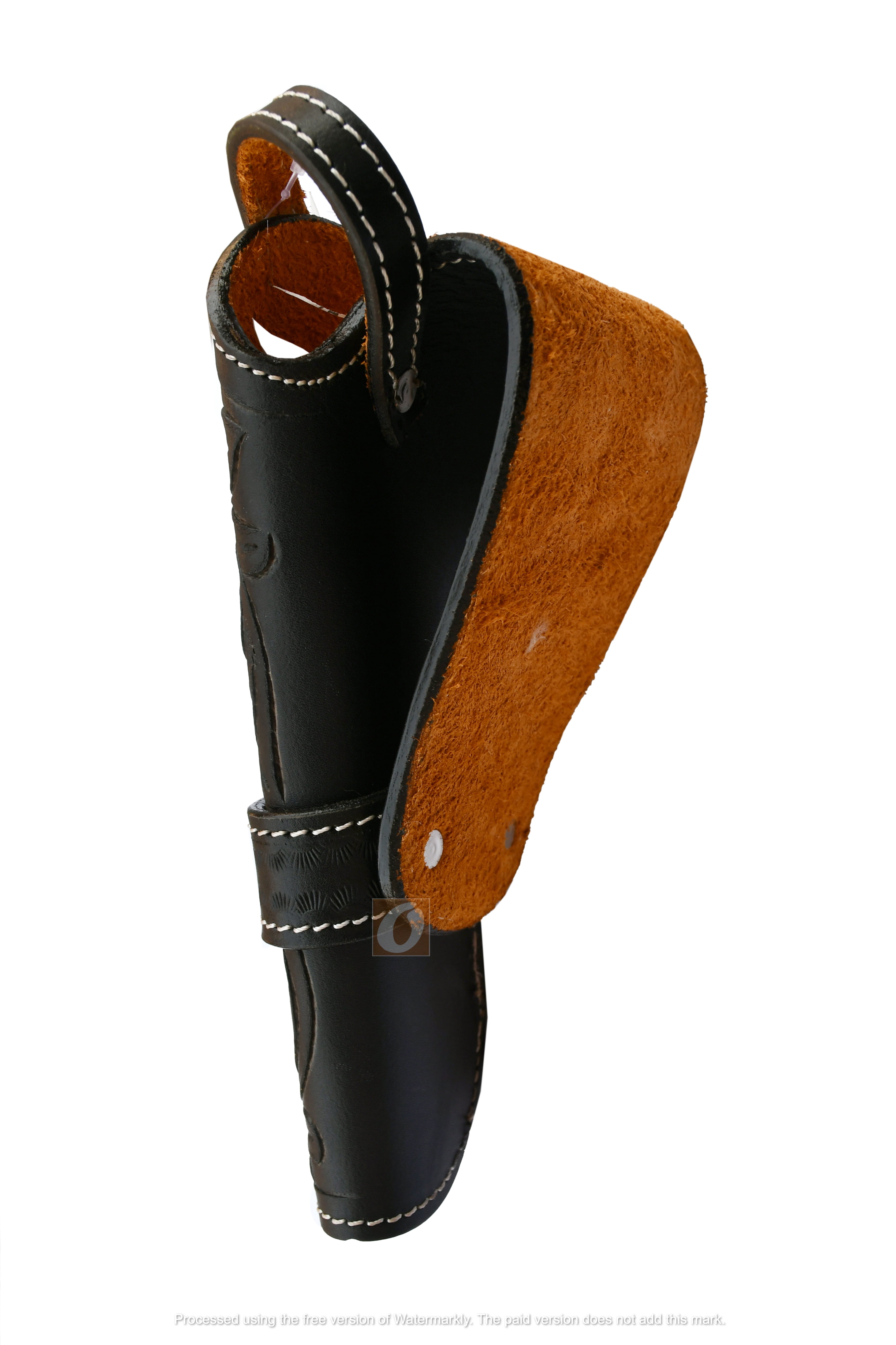 Leather Holster Floral Tooled Long Barrel Gun Black Color - Right Handed