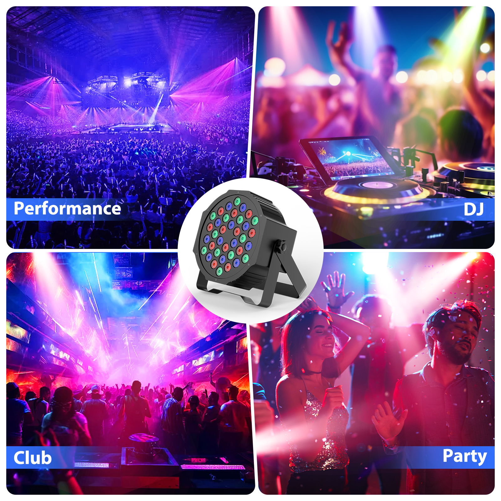 4Pack 36-LED RGB DJ Par Lights with Remote - DMX/Sound Sync for DJ, Wedding, Party, Club & Stage Lighting
