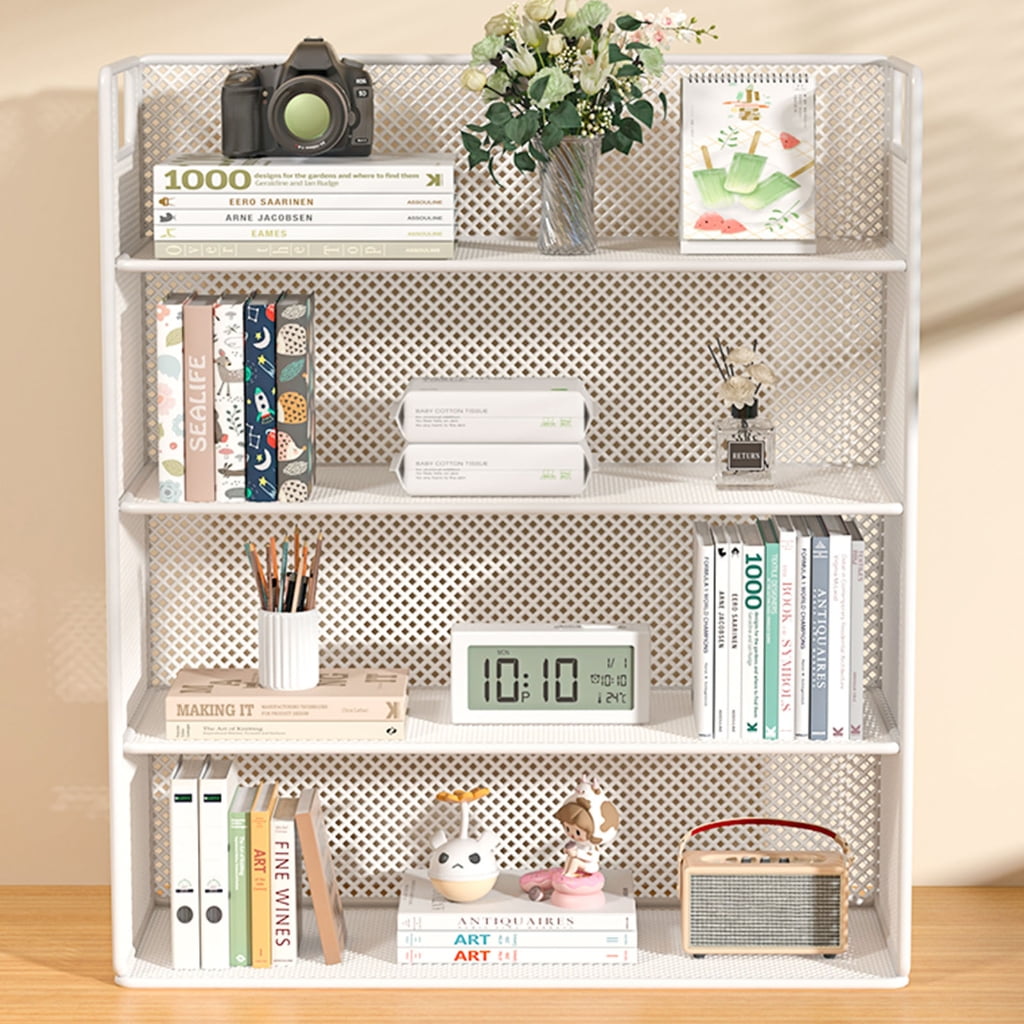 YongCo Desktop Organizers Multi Tiered Display Shelf Rack Metal Mesh Desk File Organizers Multipurpose Bookshelf Storage Rack