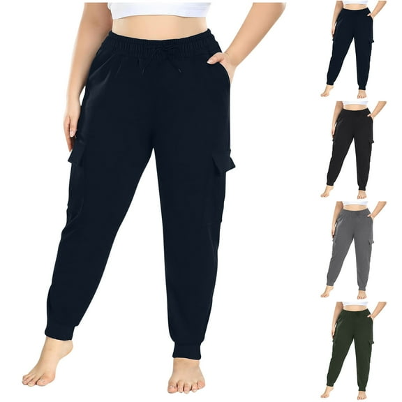 jtjvou Plus Size Women Cargo Sweatpants Casual Drawstring High Waist Joggers Fall Fashion Pants Y2k Clothes 2024 with Pockets Green XXL