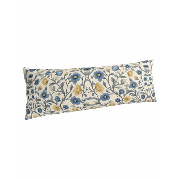 Vintage Blue Yellow Body Pillow Covers, Spring Enchanted Garden Florals Soft Bed Throw Pillowcases Breathable Cooling Long Lumbar Body Pillow Sham Cover for Bed Sofa 20''x54''