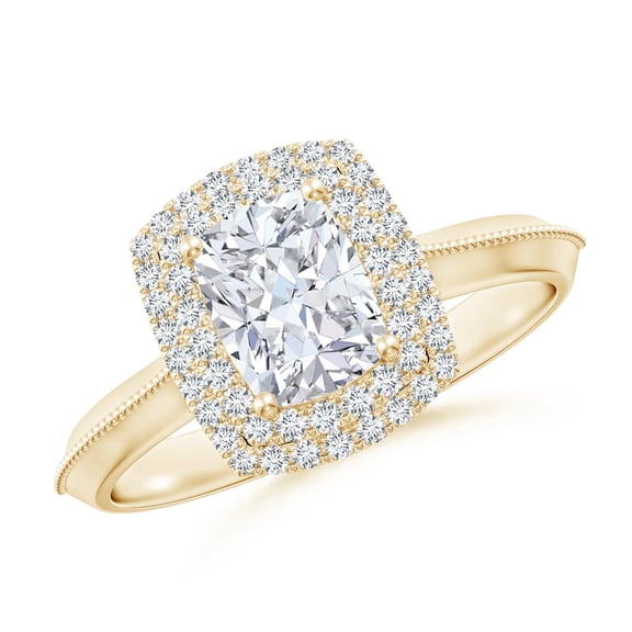 ANGARA Lab Grown Diamond Double Halo Engagement Ring for Women in 14K Yellow Gold (Size-7x5mm| Color-F-G| Clarity-VS) | April Birthstone, Anniversary, Jewelry Gift for Women | Lab-Grown Diamond Ring