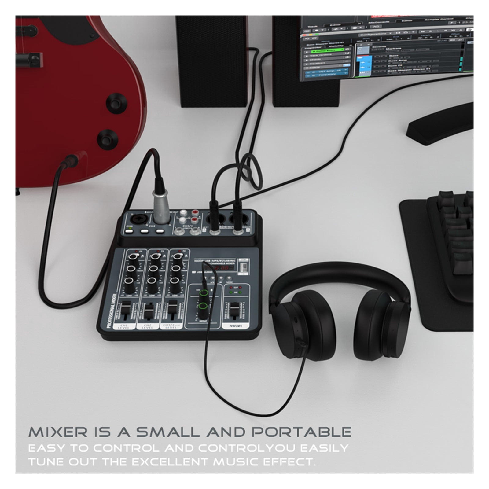 Mixer 4 channel Dj Mixing Console Met Bluetooth 48V Phantom Power Monitor Systeem Usb Mixer ,Easy to Operate