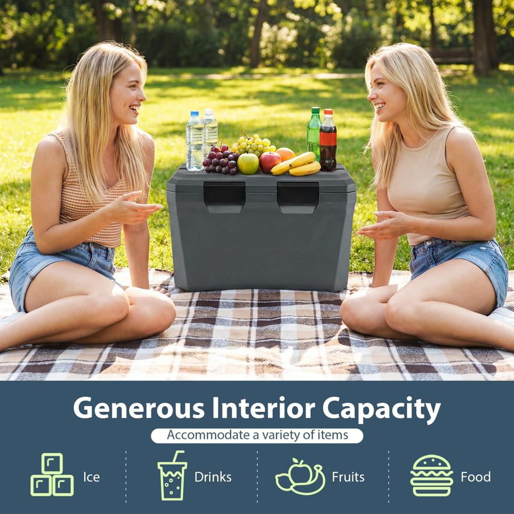 Topcobe Insulated Portable Cooler Hard Shell Ice Chest with 2 Cup Holders Bottle Opener and Drain Plug, Portable Water Cooler, Cooler with Wheels-Gray