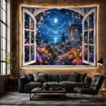 thumbnail image 6 of Garden Pavilion View Through Arched Window with Moonlit Flowers, Romantic Fantasy for Garden Lovers, Mystical Wall Art Decor, Housewarming Gift, Tapestry Wall Hanging for Bedroom and Living Room, 6 of 7