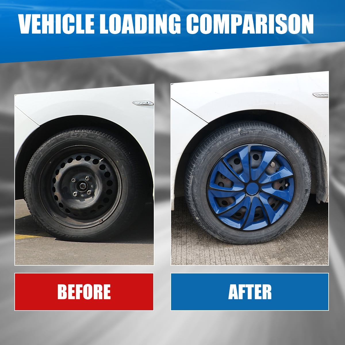 15" Premium Universal Wheel Rim Covers – Set of 4 Hubcaps,ABS&PC Material Hub Protection Accessory,Snap-on Replacement Caps for Car,Pickup Truck,SUV - 15 Inch Black&Blue Lacquer