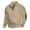 thumbnail image 5 of Dwelliawo Mens Sweaters and Pullovers 1/4 Button Up Outdoor Long Sleeve Stand Collar Cable Knit Sweater with Elbow Patches Winter Pullover Khaki XL, 5 of 5