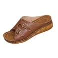 thumbnail image 2 of Avrnliq Womens Comfort Low Wedge Mule Sandals Adjustable Double Buckle Slip On Open Back Cushioned Footbed Casual Everyday Wear Slide Sandals Brown,Size 9.5, 2 of 8