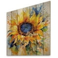 thumbnail image 2 of Designart "Yellow Blue Golden Cheerful Sunflowers Radiant Blossoms" Floral Print on Natural Pine Wood, 2 of 5