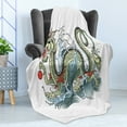 thumbnail image 4 of Japanese Dragon Soft Flannel Fleece Throw Blanket, Far Eastern Water Dragon Splashing Waves Creature, Cozy Plush for Indoor and Outdoor Use, 50" x 70", Pale Green Vermilion, by Ambesonne, 4 of 5