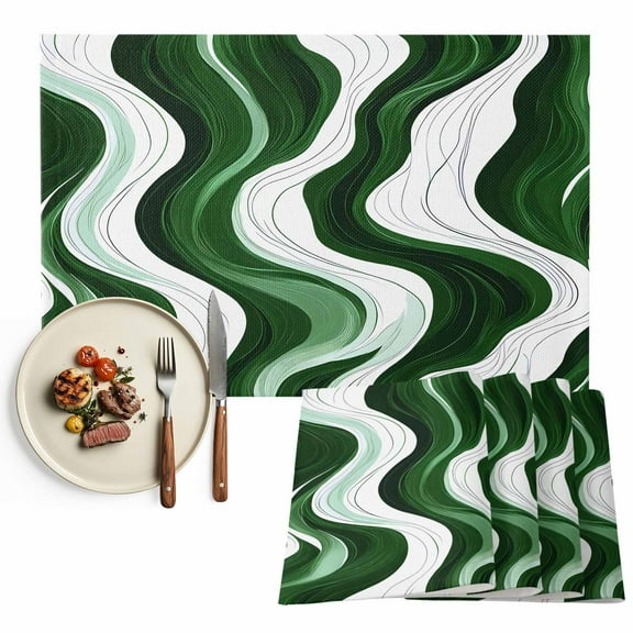Placemats Set of 4, Green Lines Placemats Set of 4, Abstract Art Liquid Tablemats Washable Placemat Table Decoration for Kitchen Table Dinner Party Home Decor Indoor Outdoor 13x19 Inch
