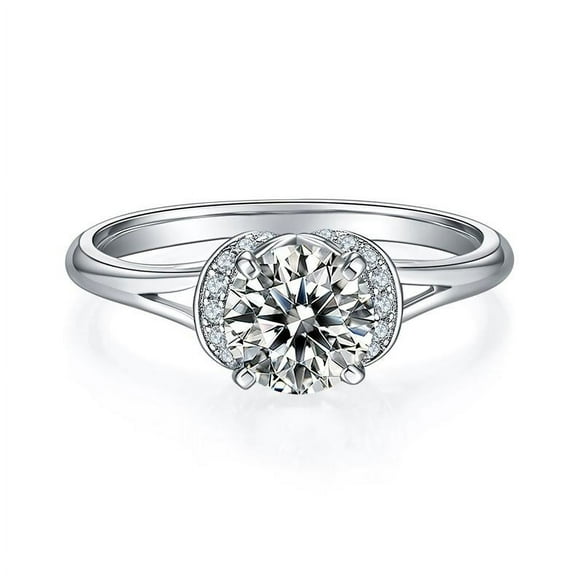 1.00 Carat Moissanite Round Cut Diamond Engagement Ring in 18k White Gold