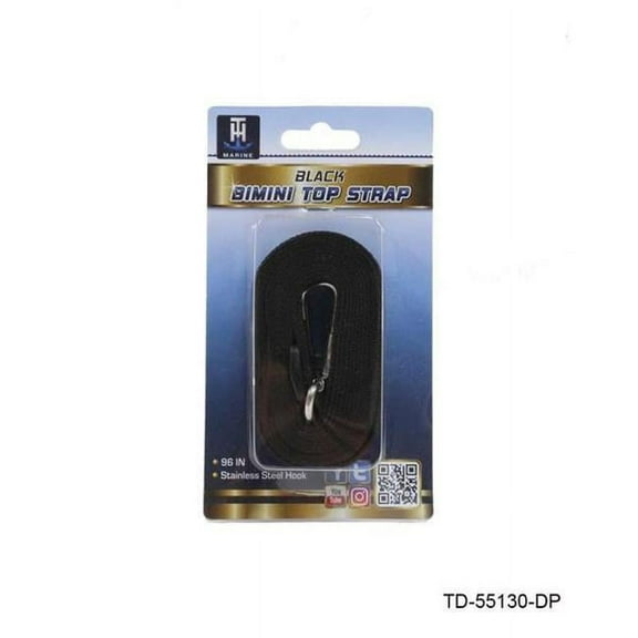 T-H Marine Supplies TD-55130-DP 96 in. Long Top Bimini Strap with 1 Stainless Clip, Black Single - 6 Inner Pack - 24 Master Pack