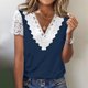 thumbnail image 1 of ICHUANYI Clearance Women Fashion Summer Sexy Fold Printed Regular Women Short Sleeves V Neck Button Top(Dark Blue, S) ICHUANYI WER2023081015188, 1 of 5