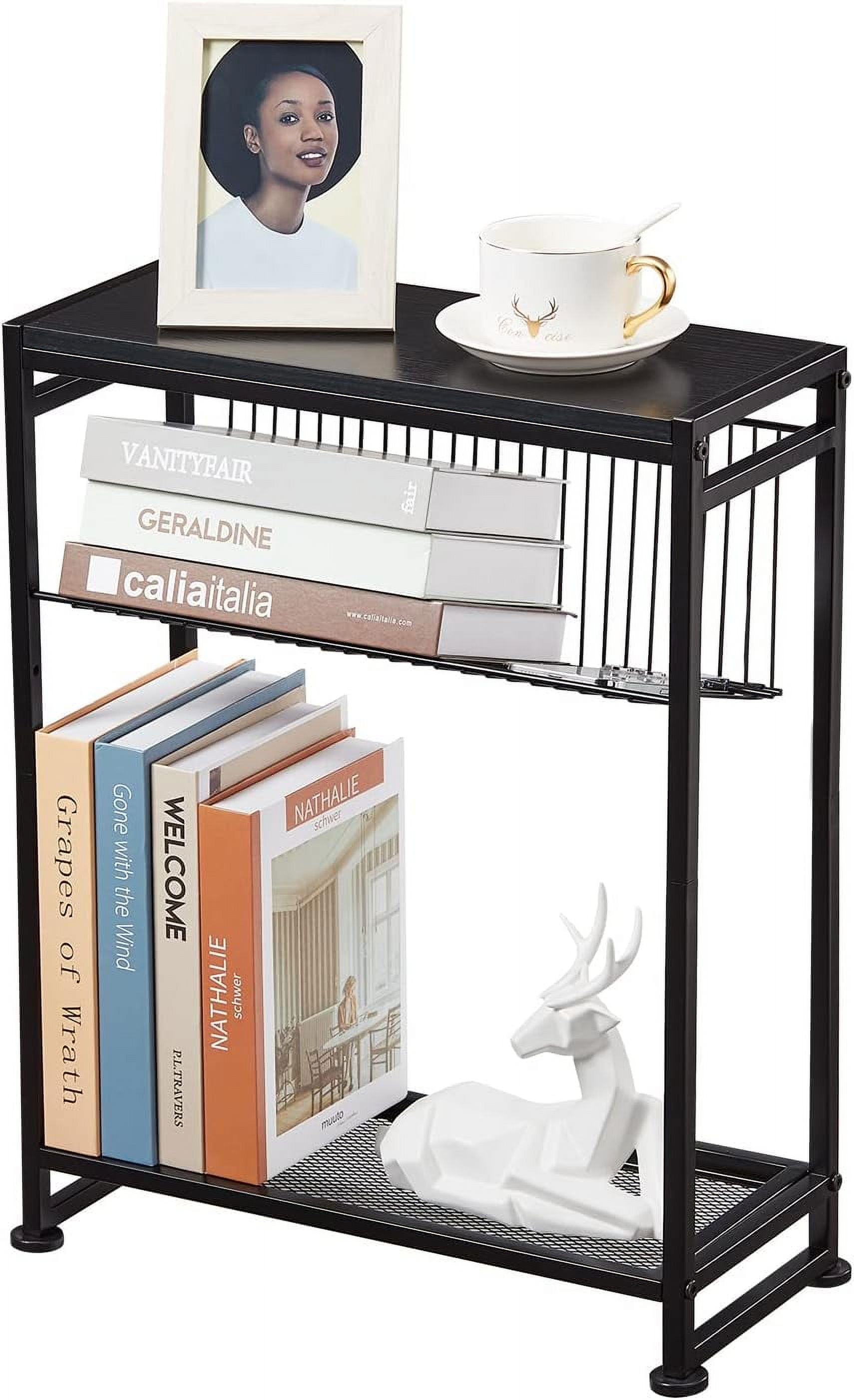 Zexvida Side Table with Magazine Holder, Black photo 1