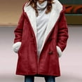 thumbnail image 3 of Women Fuzzy Jacket Fleece Lined Hooded Horn Buttons Medium Length Overcoat Winter Windproof Furry Outerwear Streetwear, 3 of 7