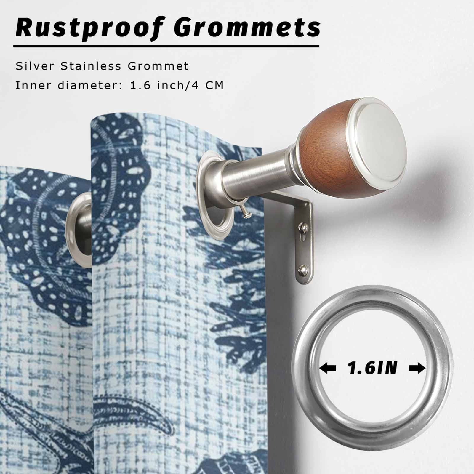 Marine Life Outdoor Curtains for Patio, Navy Starfish Conch Coral Linen Texture Ocean Sunshade Privacy Drapes Grommet Waterproof Outside Curtains for Porch/Cabana/Balcony 54"x 108", 1 Panel